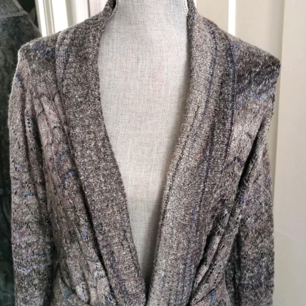 Buffalo David Bitton draped belted waterfall cardigan greybluelcolors 🍂. Size S - Picture 2 of 5